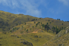 Hacia el este de Los Alazanes continúa la parte más elevada de las Sierras Chicas. El embalse se halla detrás del cerro Las Gemelas,, que debe flanquearse desde Capilla del Monte.