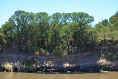 El cauce del Ctalamochita en esa zona de llanura pampeana está muy bien definido como un profundo surco en el suelo. El terreno pampeano está recubierto por una gruesa capa de sedimentos. El lecho del río es entonces barroso, y el agua toma ese color marrón típico de los ríos de la cuenca del Paraná.