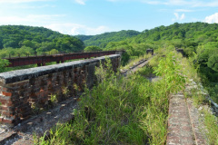 Una imagen de ambos viaductos desde el nivel de las vías.